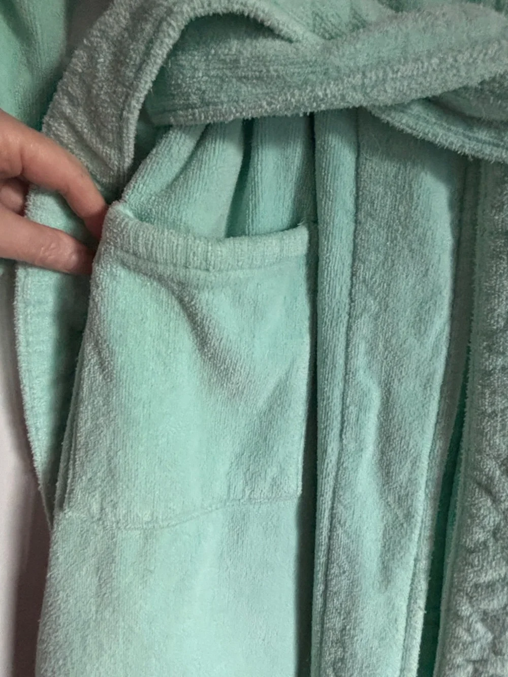 Vintage 90s Perry Ellis Mint Green Plush Bath Robe with Belt